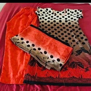 Orange and black kurta, 3 pieces, L